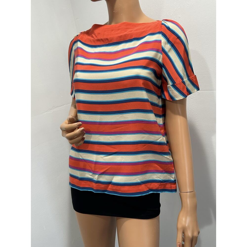 mark by marc jacobs Top Size 6 Multiple Color Striped Shorts Sleeve 100 Silk